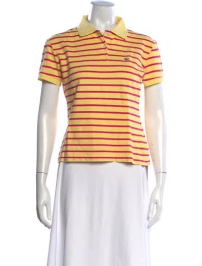 Pre-owned Lacoste Striped Short Sleeve Polo In Yellow
