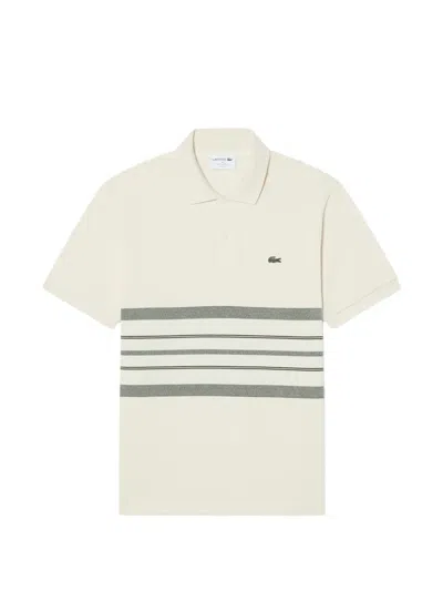Lacoste Striped Short-sleeve Polo Shirt In Neutral