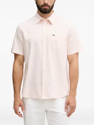 Lacoste Striped Short-sleeve Shirt In Pink