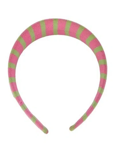 Pre-owned Lacoste Striped Structured Headband In Green/pink