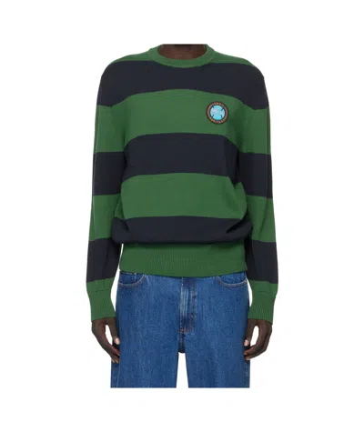 Lacoste Striped Sweater In Green