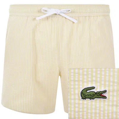 Lacoste Striped Swim Shorts Yellow And White In Neutral