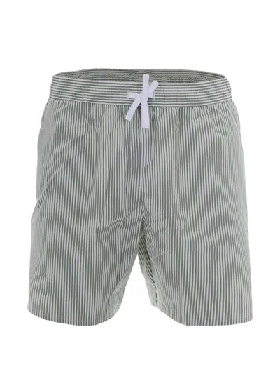 Lacoste Striped Swim-shorts In Green