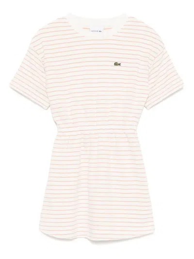Lacoste Kids' Striped Terry Dress In Pink