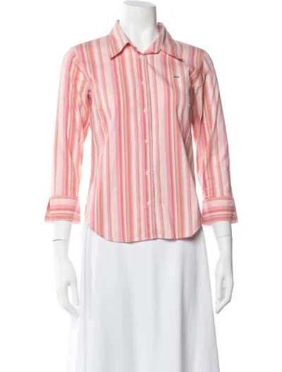 Pre-owned Lacoste Striped Three-quarter Sleeve Top In Pink