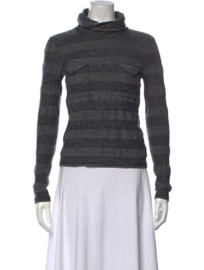 Pre-owned Lacoste Striped Turtleneck Sweater In Grey
