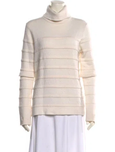 Pre-owned Lacoste Striped Turtleneck Sweater In Neutral