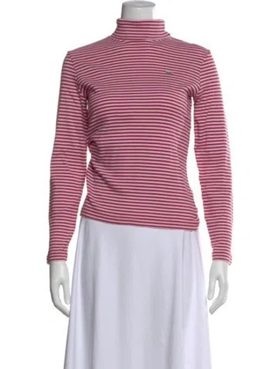 Pre-owned Lacoste Striped Turtleneck Top In Pink
