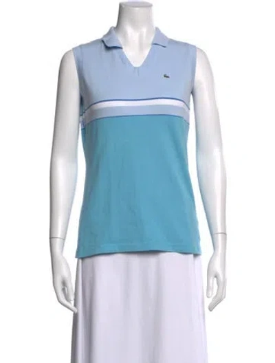 Pre-owned Lacoste Striped V-neck Polo In Blue