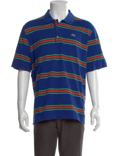 Pre-owned Lacoste Striped V-neck Polo Shirt In Blue