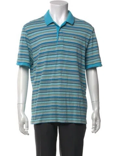 Pre-owned Lacoste Striped V-neck Polo Shirt In Blue