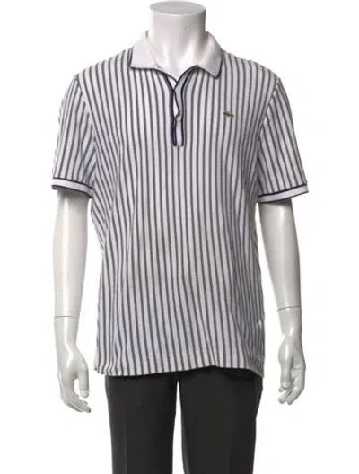 Pre-owned Lacoste Striped V-neck Polo Shirt In White