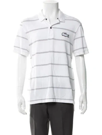 Pre-owned Lacoste Striped V-neck Polo Shirt In White