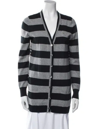 Pre-owned Lacoste Striped V-neck Sweater In Black