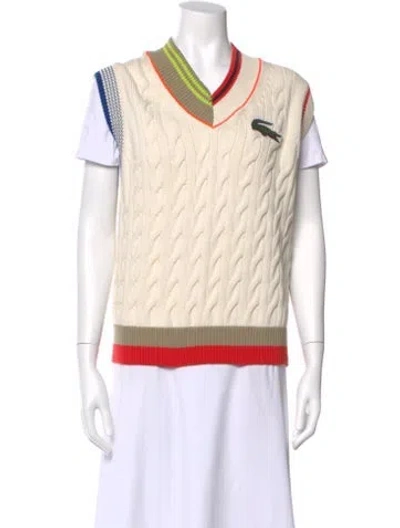 Pre-owned Lacoste Striped V-neck Sweater In Neutral