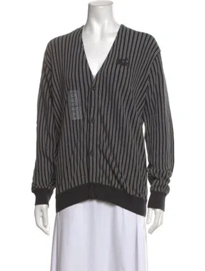 Pre-owned Lacoste Striped V-neck Sweater W/ Tags In Grey