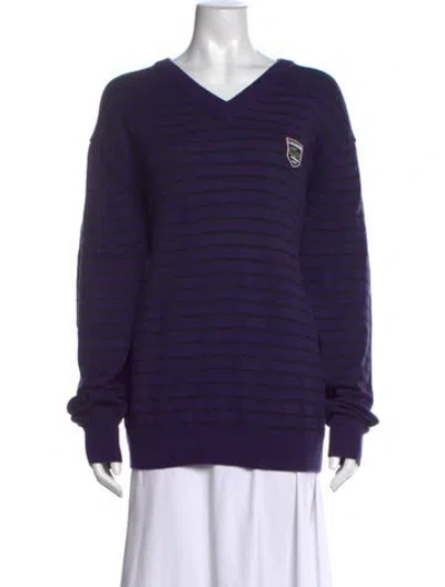 Pre-owned Lacoste Striped V-neck Sweater W/ Tags In Purple