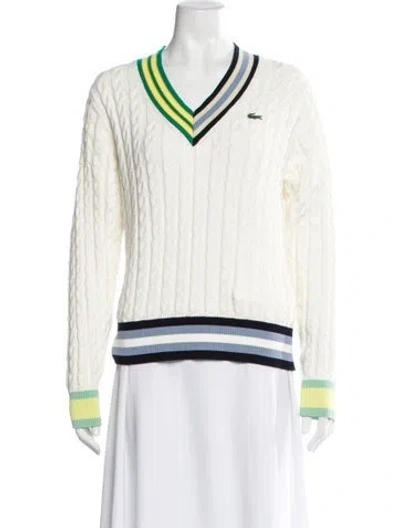Pre-owned Lacoste Striped V-neck Sweater In White