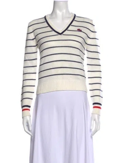 Pre-owned Lacoste Striped V-neck Top In Neutral
