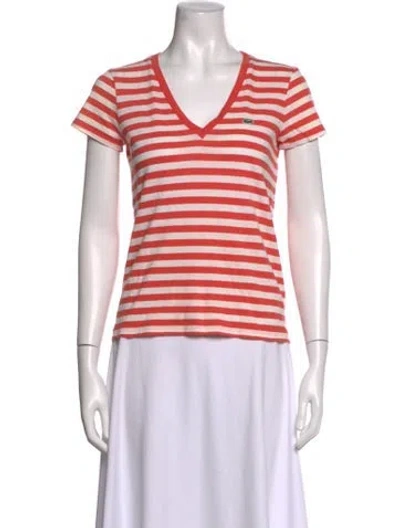 Pre-owned Lacoste Striped V-neck T-shirt In Multicolor