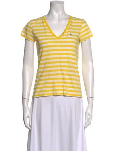 Pre-owned Lacoste Striped V-neck T-shirt In Neutrals/yellow