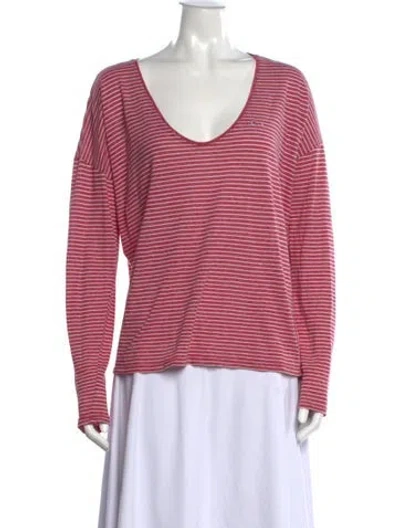 Pre-owned Lacoste Striped V-neck T-shirt In Pink