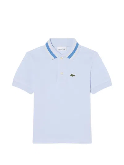 Lacoste Kids' Striped-collar Logo-patch Polo Shirt In Blue
