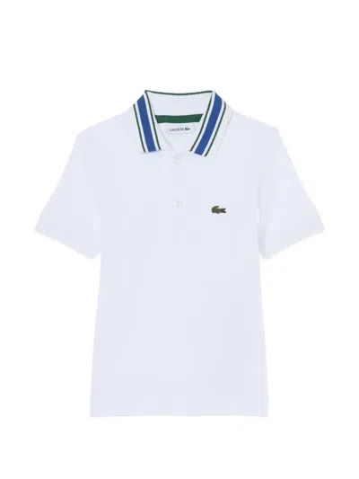 Lacoste Kids' Striped-collar Piqué Polo Shirt In White