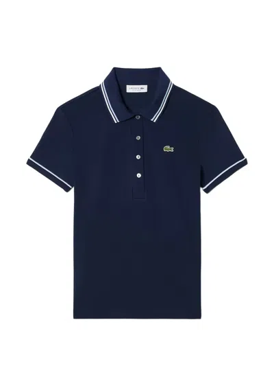 Lacoste Striped-collar Polo Top In Blue