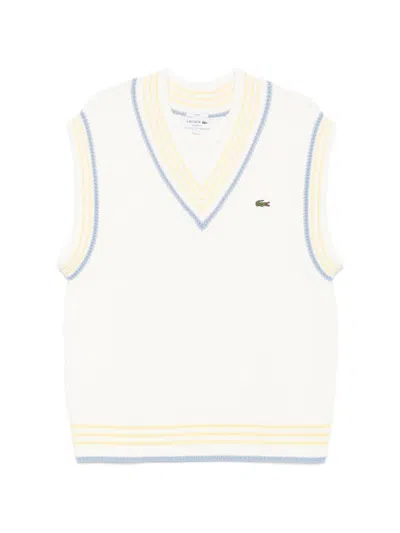 Lacoste Striped-trim Ribbed-knit Vest In White