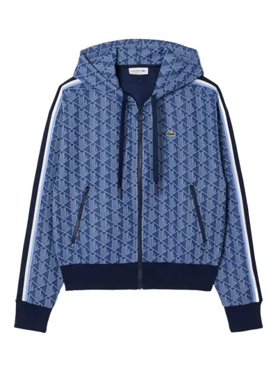 Lacoste Monogrammed Jacquard Hoodie In Blue