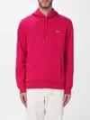 Lacoste Logo Patch Zip-up Drawstring Hoodie In Red