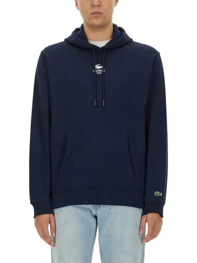 Lacoste Hooded Sweatshirt With Logo Print In Blue