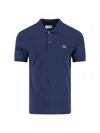 Lacoste Buttoned Collar Lightweight Cotton Polo With Classic Design In Blue