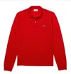 Lacoste Timeless Red Polo With Ribbed Details In Red