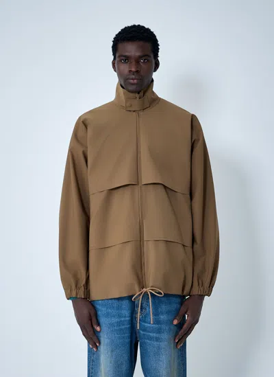 Lacoste Stand-collar Overlay Lightweight Jacket In Brown