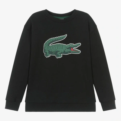 Lacoste Teen Black Cotton Crocodile Sweatshirt