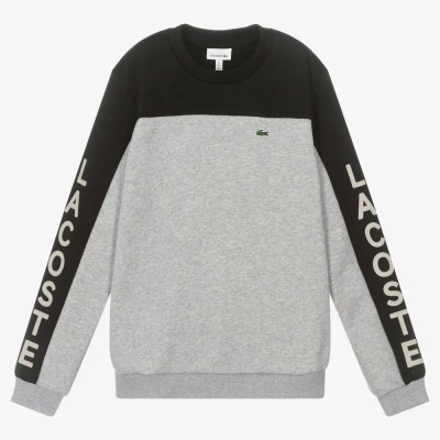 Lacoste Teen Boys Grey & Black Logo Sweater In Gray