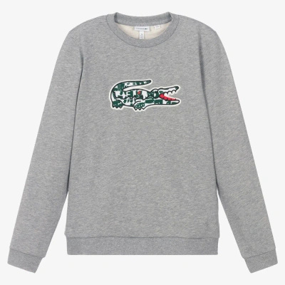 Lacoste Teen Boys Grey Cotton Sweatshirt In Gray