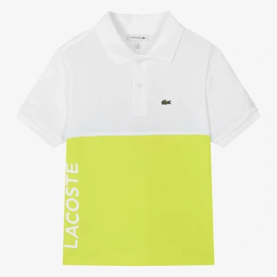 Lacoste Teen Boys White & Green Cotton Polo Shirt