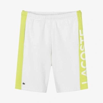 Lacoste Teen Boys White & Green Organic Cotton Shorts
