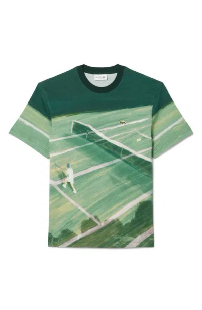 Lacoste Tennis Court Classic Fit Graphic T-shirt In Green
