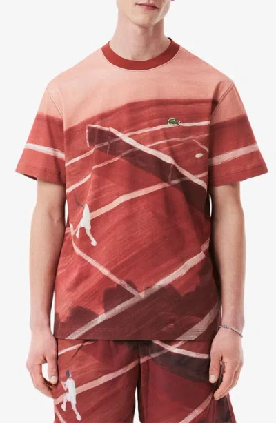 Lacoste Tennis Court Classic Fit Graphic T-shirt In Pink
