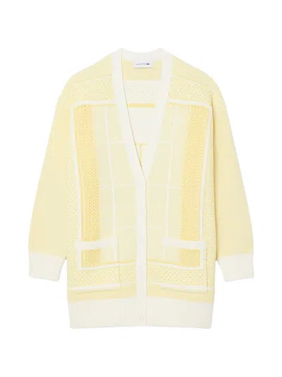 Lacoste Tennis Court-jacquard Cardigan In Yellow