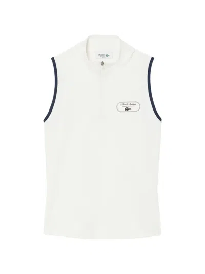 Lacoste Tennis Heritage Sleeveless Quarter-zip Tank Top In White