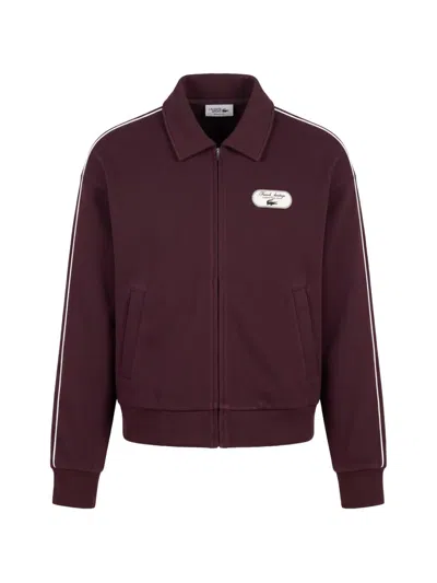 Lacoste Tennis Heritage Zipped Badge Accent Sweatshirt In Burgundy