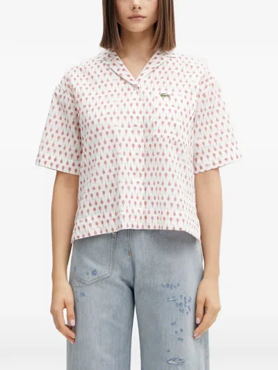 Lacoste Tennis-racket-print Short-sleeve Shirt In White