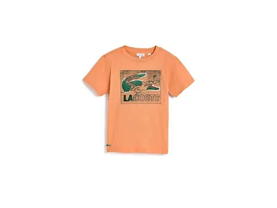 Lacoste Textured Graphic T-shirt (big Kid) Boy's T Shirt  Blossom: Md (big Kid) In Orange