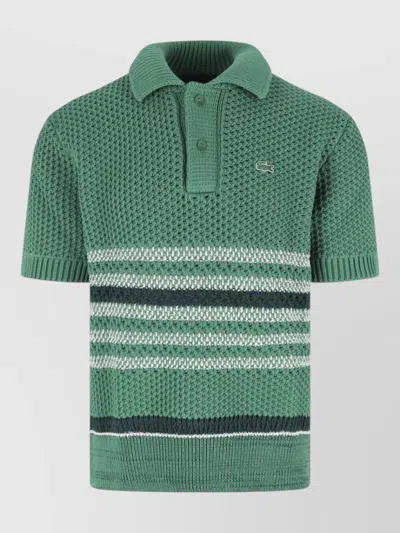 Lacoste Textured Knit Striped Polo Collar Shirt In Green