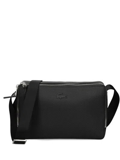 Lacoste Textured Zip-fastening Shoulder Bag In Black